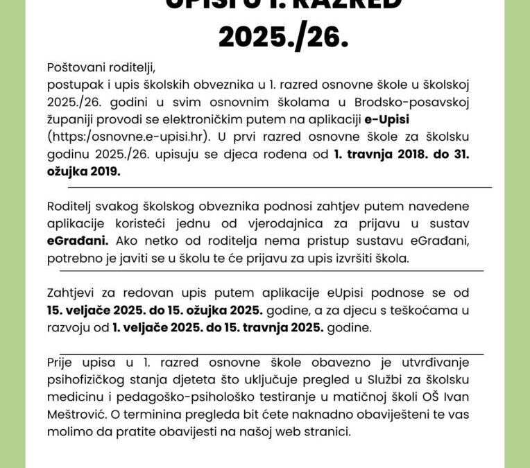 Upisi u 1. razred 2025./2026.